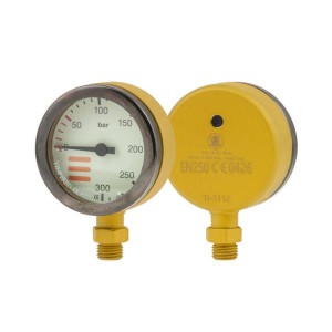 Manometr TecLine 52 mm, skala 300 bar, ciśnienie robocze 230 bar, żółty - głowica