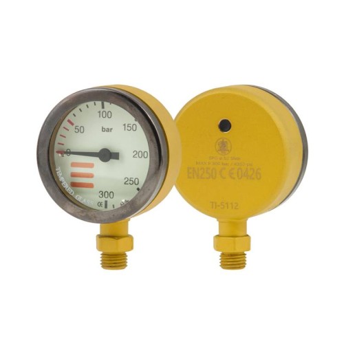 Manometr TecLine 52 mm, skala 300 bar, ciśnienie robocze 230 bar, żółty - głowica_sklep nurkowy Divepl.pl