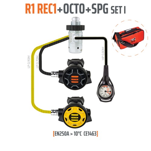 Automat Tecline R1 REC1 zestaw I z oktopusem i manometrem_sklep nurkowy Divepl.pl
