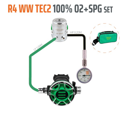 Automat Tecline R4 WW TEC2 100% O2 M26x2 z manometrem, zestaw stage_sklep nurkowy Divepl.pl