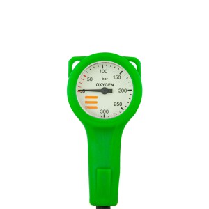 Manometr TecLine O2, skala 300 bar, ciśnienie robocze 230 bar, zielona obudowa, wąż 15 cm