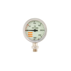 Manometr TecLine O2 52 mm, skala 300 bar, ciśnienie robocze 230 bar, nikiel - głowica