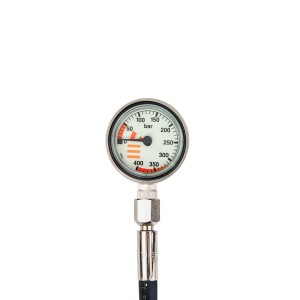 Manometr Tecline Side Mount 52 mm, skala 400 bar, ciśnienie robocze 300 bar. wąż HP 20 cm